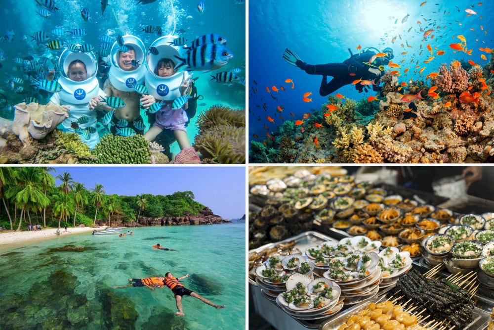 A combined itinerary of sea walking, snorkeling, island visit offers a complete day of exploration and adventure 